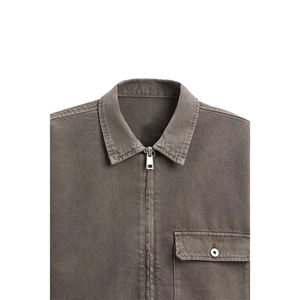 Wholesale Unisex Winter Washed Bomber <b>Jacket</b> Streetwear Vintage Canvas Twill Zip-Up with Front Logo - Product Image 3