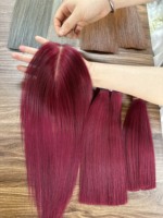 Cabello humano Remy vietnamita SDD Paquete de cabello 2 paquetes 8-10 pulgadas Cierre 2X4 10 pulgadas Hueso Cabello liso Color vino Sin desprendimiento