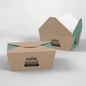 Voedselverpakkingswinkel Gebruik Aangepaste Logo Print Afhaalmaaltijden Wegwerp Bagasse Burger En Bak Chips Papieren Verpakking