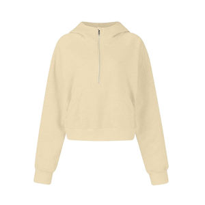 Sudaderas cortas con cuello alto y cremallera para mujer, modernas para invierno, con logo frontal personalizable, de algodón y forro polar - Product Image 2