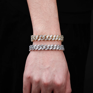 Nuevo 12mm corte cuadrado Baguette Moissanite diamante cubano pulsera Hip Hop estilo europeo americano chapado en oro encanto para regalo - Product Image 6