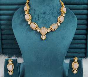 ชุดสร้อยคอทองเหลืองลายโพลกีและหินโมนาลิซ่าสำหรับผู้หญิง เหมาะสำหรับงานแต่งงาน งานปาร์ตี้ สร้อยคอหรูหราพร้อมต่างหูสวยงาม - Product Image 6