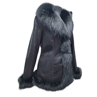 Blouson aviateur sur mesure en peau de mouton noire de haute qualité pour femme, col en fourrure de renard, motif uni, respirant, coupe-vent, chauffant