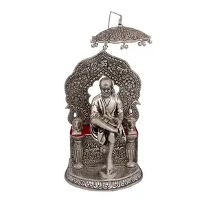 Estatua chapada en plata de Sai Baba sentada a mano para decoración del hogar, escritorio de oficina, ídolo para decoración del hogar, hecho en La India