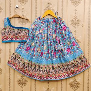 Conjunto de Lehenga Choli para Niñas Shoryam Fashion, Estampado Floral Jaipuri, Poliéster |   Ropa de Fiesta para Bodas de Diwali - Product Image 2