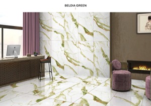 Azulejos de cerámica de porcelana vitrificada pulida de 60x120 cm, azulejos modernos de 600x1200mm con acabado ultra brillante verde Beldia - Product Image 3