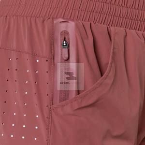 Short de fitness double couche personnalisé en polyester écologique, dentelle, couleur unie, décontracté, teint en plaine, taille élastique, service OEM - Product Image 6