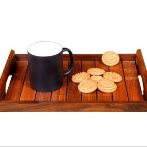 Plateau moderne en bois de noyer pouf avec poignées plateau de service pour la décoration de salon idée cadeau pour la maison - Product Image 1