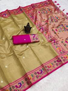 Saree Sutra Banarasi Murni Lembut Eksklusif Terbaik untuk Festival Ganesh Chaturthi, Termasuk Kain Blus, Cocok untuk Pesta Musim Panas dan Dingin - Product Image 4