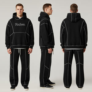 Ensemble de survêtement 2 pièces pour homme adulte, décontracté, uni, lourd, 100% coton, confortable, respirant, à capuche - Product Image 1