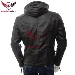 Veste en cuir véritable noir pour homme, coupe ajustée, matelassée, style motard, en cuir de vachette, personnalisée, classique, chaude pour l'hiver - Product Image 4