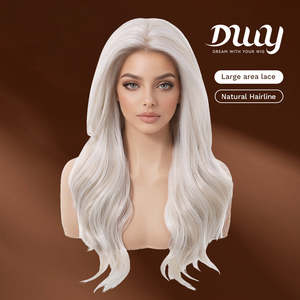 Perruque synthétique Silas C-DWY sans colle, longue, style bouclé blond platine, avec dentelle transparente, 136 Lace Front - Product Image 2