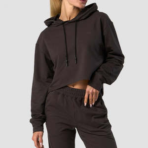 Winter <b>Terry</b> Oversize Crop Drop Shoulder Hoodie for Women Custom Pullover Front Logo OEM ODM <b>Bulk</b> Factory Wholesale - Product Image 3
