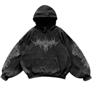 Sudadera con Capucha Vintage HUDIE Unisex, Estilo Acid Wash, Corte Cuadrado, Regular, Invierno, con Estampado de Puntos, Personalizada, Estilo Y2K, Streetwear con Impresión DTG, Sudadera para Hombre - Product Image 3