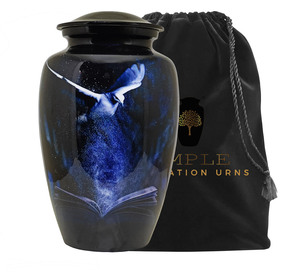 Urna Funeraria Ecológica de Estilo Americano con Diseño de Pájaro Azul y Blanco Brillante para Cenizas Humanas con Capacidad de 220 Pulgadas Cúbicas - Product Image 2