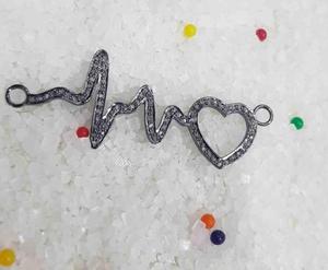 Heartbeat to Heart Mujer Vintage Negro Rodio Plateado 925 Plata de ley Pave Diamante Colgante 50x20MM Tamaño - Product Image 2
