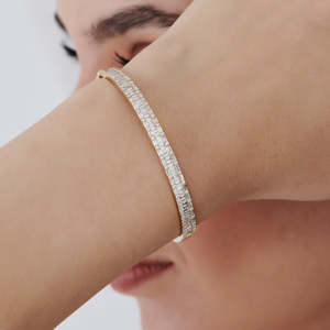 14k Gold Baguette & Round Brilliant Diamond Micro Pave Statement <b>Bangle</b> Bracelet Indian Europe & American Style Cuff Bracelets - Product Image 3