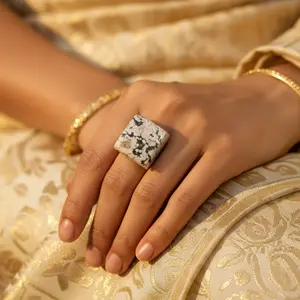 Anillo de Plata de Ley 925 con Jaspe para Mujer, Chapado en Oro Rosa de 18K y Rodio, Joyería de Moda - Product Image 1