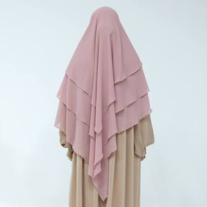 Alta calidad Extra largo Khimar tres capas gasa musulmán Niqab pañuelo para la cabeza nuevo Thobe/Thawb juegos de trabajo de dos piezas suministro al por mayor - Product Image 1
