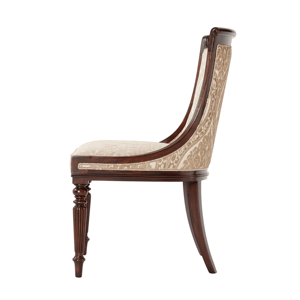 Silla de Comedor Tradicional de Lujo, Respaldo Alto con Tela con Estampado de Damasco y Patas de Caoba Talladas en Relieve - Product Image 2