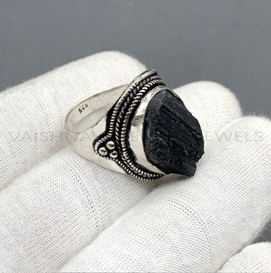 Exquisite Women Engagement Natural Black Tourmaline <b>Ring</b> 925 <b>Sterling</b> <b>Silver</b> Handmade Oxidised Bohemian <b>Anxiety</b> <b>Rings</b> for Womens - Product Image 4