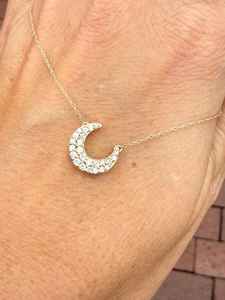 Collar de Cadena de 18 Pulgadas con Colgante de Luna Creciente de Diamante Natural de 0.25 Quilates, Minimalista y Elegante, de Oro Amarillo de 14 Quilates, para Mujer y Hombre, Joyería Fina - Product Image 3
