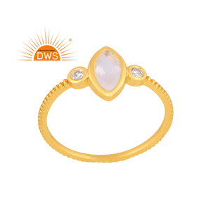 Venta caliente Plata de Ley 18K Chapado en oro Cz y Rainbow Moon Stone Gemstone Anillo apilable Demi Fine Jewelry Manufacturer - Product Image 1