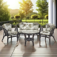 Ensemble Bali canapé avec coussin rouge Design élégant pour meubles de salon pour villa ou hôtel rotin fait main de vente à chaud