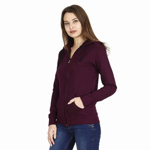 Sweat à capuche zippé en mélange de coton 100% pour femmes Sweat-shirt respirant coupe régulière avec poche avant pour l'hiver par temps froid - Product Image 3