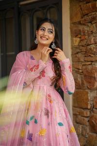 Tenue de fête indienne moderne en soie organza avec impression numérique pour filles pour adultes Occasions de mariage décontractées - Product Image 6