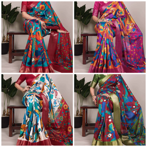 Saree en soie rose Tussar avec motifs de temple Bloc à la main imprimé Style traditionnel Tenue de fête Saree Blouse Pièce Pure Soie de mûrier - Product Image 4