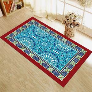 Tapis de prière bleu et rouge : Tapis de prière musulman, tapis imprimé, tapis fin non tissé - Product Image 5