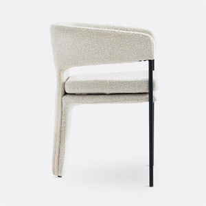 Sedia da Pranzo in Tessuto Bouclé Stile Nordico con Braccioli a Botte e Schienale Imbottito Gambe in Metallo per Soggiorno - Product Image 5