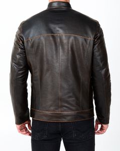 Veste en cuir véritable pour homme de marque en gros, mode d'hiver, sur mesure, vêtements décontractés, col montant, logo sur le devant - Product Image 5