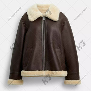 Chaqueta de Cuero de Oveja Marrón para Hombre, Chaqueta Bomber de Primavera, Impermeable, con Capucha y Cremallera - Product Image 1