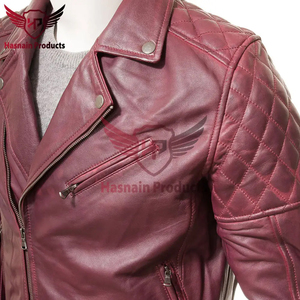 Chaqueta de motorista de invierno personalizable para hombre en cuero Burdeos genuino estilo High Street con excelente material para un aspecto elevado - Product Image 3