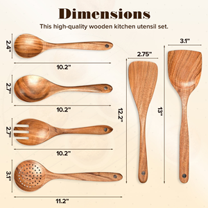 Cuillère et spatule en bois faites à la main de style vintage Ensemble d'ustensiles de cuisine en bois artisanal Outils de cuisine en bois vintage durables - Product Image 1