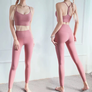 Women's Yoga Set High Waist <b>Leggings</b> Crop <b>Top</b> Racerback Seamless Solid Color Sportswear Full Length Activewear - Product Image 3