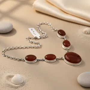 Collier en argent 925 avec pierre de cornaline pour femmes, chaîne à perles, bijoux cadeau - Product Image 2