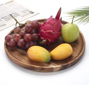 Plato de madera para servir con logotipo personalizado, bandeja de comida Rectangular de madera de acacia, fruta/plato de cena con café de bambú minimalista para fiestas - Product Image 5