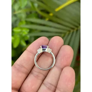925 <b>Silver</b> Natural Amethyst Diamond <b>Ring</b> - Product Image 3