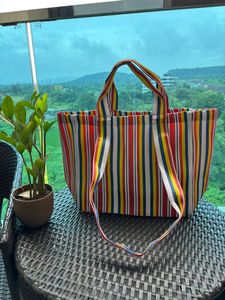 Bolsa de Compras de Nailon Reciclado con Cierre Reutilizable, Personalizable, Ecológica, con Rayas y Logotipo Personalizado, Bolsas de Playa de Alta Calidad - Product Image 2