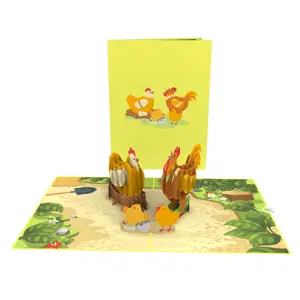 Happy Chicken Family 3D Pop Up Card Meilleur vendeur pour la fête des mères Anniversaire Anniversaire 3D Carte Papier fait main Las