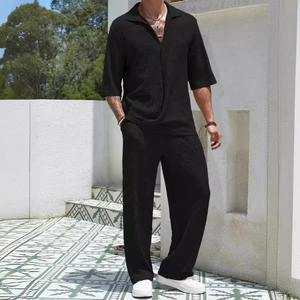 Ensemble de deux pièces de style vintage d'été pour hommes chemise décontractée et pantalon respirant à la mode et confortable - Product Image 5