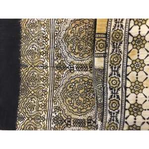 Ajrakh Organic Cotton Scarf Hand Drawn and Digital Printed Mustard Tile Satin Jacquard Ethnic Style for Summer and Winter Use - Product Image 1