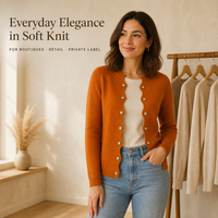 Cardigan en tricot caramel pour femme, ouvert sur le devant, bord festonné, boutons dorés, tricot fin, collection boutique