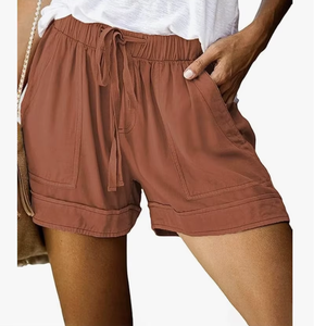 Shorts d'été en coton pour femmes fabriqués au Bangladesh, confortables, taille élastique, cordon de serrage, shorts décontractés avec poches, vêtements de détente doux - Product Image 2