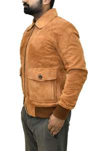 แจ็กเก็ตหนังนิ่มแพะของผู้ชายสไตล์ไฮทสตรีทปรับสีได้แฟชั่นคอปกตั้งสำหรับฤดูหนาว - Product Image 4