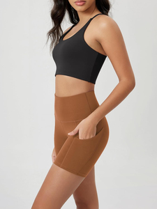 Shorts de yoga couleur marron pour femmes, taille haute, effet push-up, personnalisés, pour la salle de sport, le fitness, l'entraînement, le yoga - Product Image 6