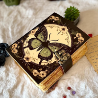 400 Page Grand Papillon En Cuir Grimoire Livre De Sort Vierge Des Ombres Journal De Sorcellerie avec Moth & Morpho Butterfly Design